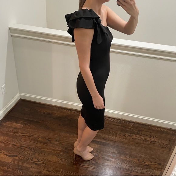 Women’s Ruffle One Shoulder Dress, Black, Medium - Picture 3 of 8